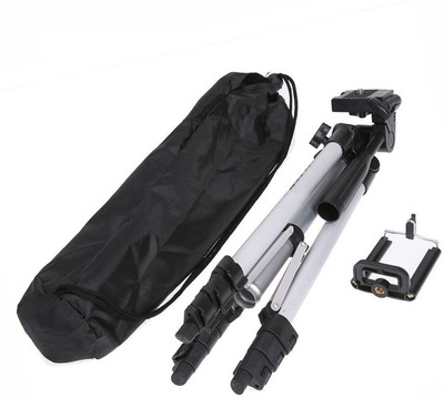 

techobucks Portable Adjustable Aluminium Lightweight Camera Stand Tripod-3110 With Three-Dimensional Head & Quick Release Plate For Video Cameras and mobile holder mount for Mobiles & Cameras Tripod(Silver, Black, Supports Up to 3200 g)