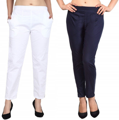 SriSaras Regular Fit Women Dark Blue, White Trousers