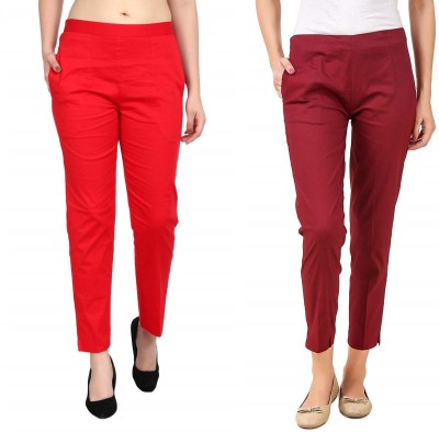 SriSaras Regular Fit, Relaxed Women Red, Maroon Trousers