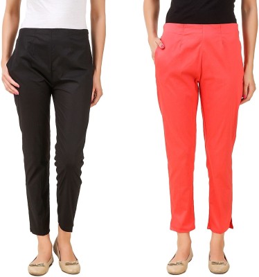 SriSaras Regular Fit, Relaxed Women Red, Black Trousers