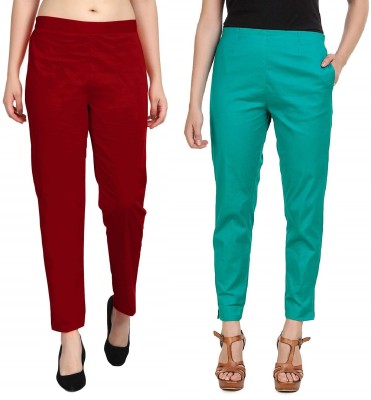 SriSaras Regular Fit, Relaxed Women Green, Maroon Trousers