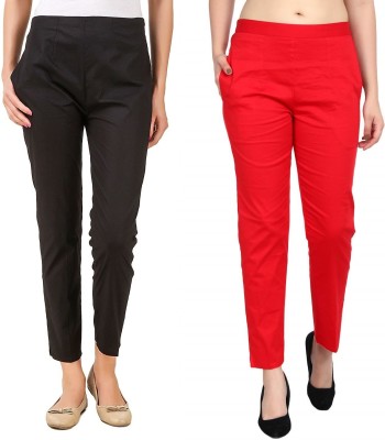 SriSaras Regular Fit, Relaxed Women Red, Black Trousers