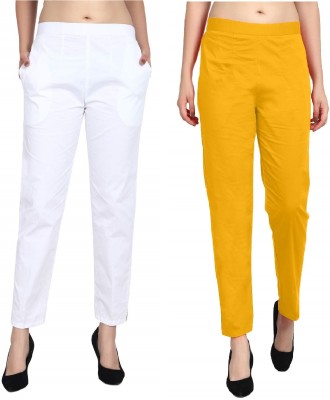 SriSaras Regular Fit, Relaxed Women White, Gold Trousers