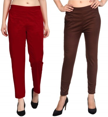 SriSaras Regular Fit, Relaxed Women Maroon, Brown Trousers