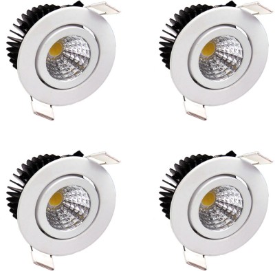 GALAXY LED Ceiling COB Spot Light 6 Watt Round Warm White (3000K) Tilt Pack of 4 Recessed Ceiling Lamp(Multicolor)