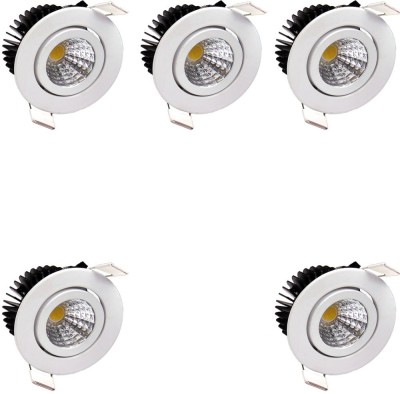 GALAXY LED Ceiling COB Spot Light 6 Watt Round Warm White (3000K) Tilt Pack of 5 Recessed Ceiling Lamp(Multicolor)