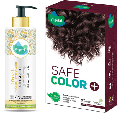 

Vegetal Natural Hair Color Burgundy 100g + 10-In-One Daily Complete Care Shampoo, 200ml(Set of 1)