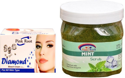 

Pink Root MINT GEL SCRUB 500GM WITH DIAMOND BLEACH 50GM(Set of 2)