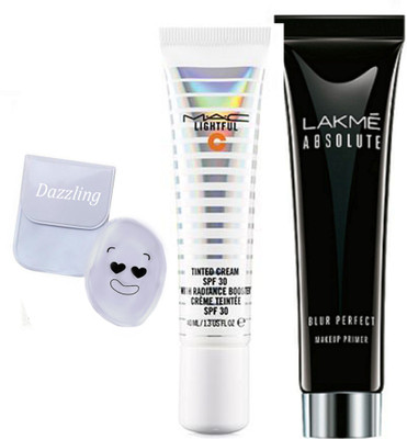

Dazzling Silicon Puff, Tinted Cream Foundation, Lakme Absolute Blur Perfect Primer(Set of 3)