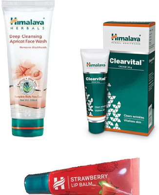 

Himalaya Deep Cleansing Apricot Face Wash, Clearvital Cream, Strawberry Lip Balm(Set of 3)