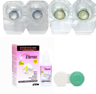 

CHOICE EMPIRE Dark Blue-Dark Green Colored Contact Lens 2 Pair with case and solution (0 Power) Monthly Contact Lens(0, Deep Blue,Dark Green, Pack of 3)