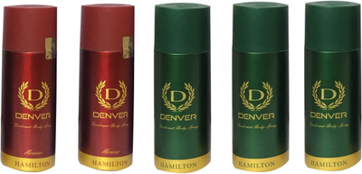 

Denver 2HONOUR & 3 HAMILTON (PACK OF 5) Deodorant Spray - For Men & Women(165 ml, Pack of 5)