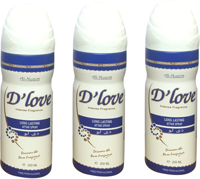

Al Nuaim D'LOVE (PACK OF 3) Body Spray - For Men & Women(200 ml, Pack of 3)