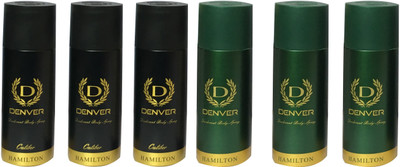 

Denver 3 CALIBER & 3 HAMILTON (PACK OF 6) Deodorant Spray - For Men & Women(165 ml, Pack of 6)
