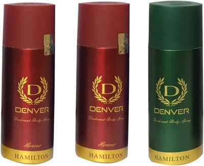 

Denver 2 HONOUR & 1 HAMILTON (PACK OF 3) Deodorant Spray - For Men & Women(165 ml, Pack of 3)