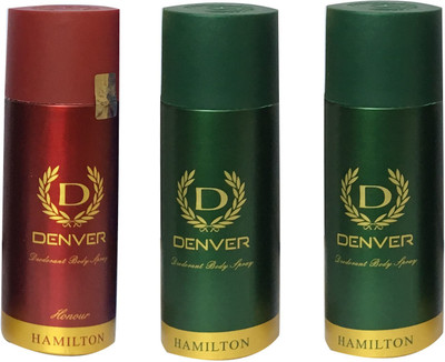 

Denver 1 HONOUR & 2 HAMILTON (PACK OF 3) Deodorant Spray - For Men & Women(165 ml, Pack of 3)