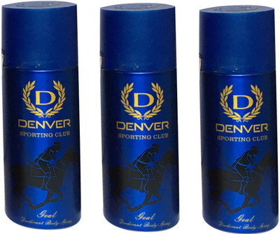 

Denver GOAL SPORTING CLUB (PACK OF 3) Deodorant Spray - For Men & Women(165 ml, Pack of 3)