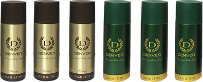 

Denver 3 PRESTIGE & 3 HAMILTON (PACK OF 6) Deodorant Spray - For Men & Women(165 ml, Pack of 6)