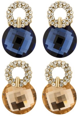 CRUNCHY FASHION Gold-Toned & Blue Stone-Studded Crystal Alloy Drops & Danglers