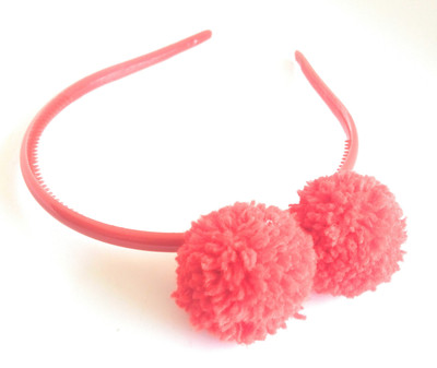 

SKD Double Pom Pom Hairband For Girls Design 002 Head Band(Red)