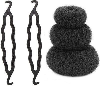 

GaDinStylo Pack of 3 Size Donut and 2 Styling Clip Bun Maker Hair Accessories for Women/ Girls Hair Accessory Set(Black)