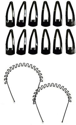 

GadinFashion Pack of 12 Tic Tac Hair Clip with 2 Zig Zag Hair Band useful Hair Accessories for Women/ Girls Hair Accessory Set(Black)