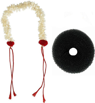 

S R Enterprises beautiful white gajra and bun black donuts [pack of 2 pcs] Hair Accessory Set(Black, White)