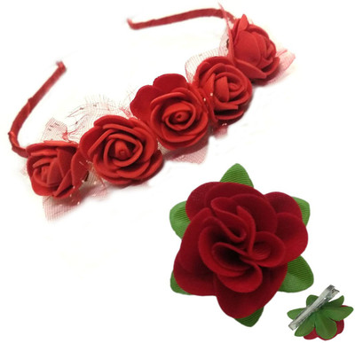

GadinFashion Pack of Red Rose Hair Band/ Tiara Designed and Fabric Red Rose Flower Hair Clip | Hair Accessories for Girls/Women Hair Accessory Set(Multicolor)