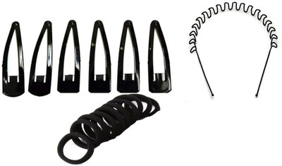 

GadinFashion Set of 6 Hair Tic Tac Clip, 1 Zig Zag Hair Band & 12 Hair Ties Bands Hair Accessory Set(Black)