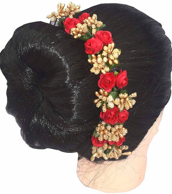 Three Elements Hair Bridal Gajra, Decoration For Women Bun(Red, Gold)