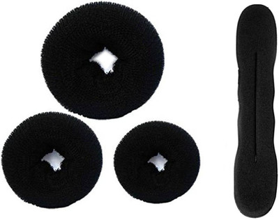 

Maahal Set of 4 Hair Accessories Set (3 Banana Fuff Bumpit + 1 Donut Ban Maker) for Girls and Womens (Black) Hair Accessory Set(Black)