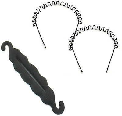 

GadinFashion Pack of Hair Bun Maker Magic Clip Twist Turn And Tie HairStyler and Zig Zag Hair Band set of 2 Hair Accessories for Women/ Girls Hair Accessory Set(Black)