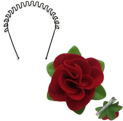 

GadinFashion Set of Fabric Red Rose Flower Hair Clip and Zig Zag Hair Band Hair Accessories For Women Hair Accessory Set(Multicolor)