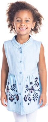 Cherry Crumble by Nitt Hyman Baby Girls Casual Cotton Blend Gathered Top(Blue, Pack of 1)