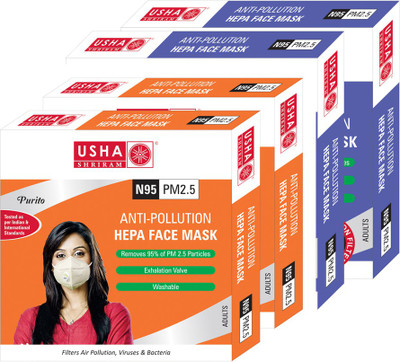 

Usha Shriram Anti Pollution Face Mask (Pack Of 4) Air Mask Purito & Activo Mask and Respirator
