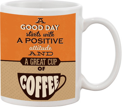 

Thirsty Guys Good Day Starts With A Positive Attitude Ceramic Mug(325 ml), Multicolor