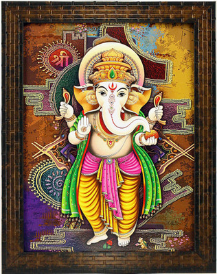 Indianara LORD GANESH (1301) Digital Reprint 13 inch x 10.6 inch Painting(With Frame)