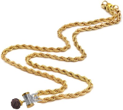 Shiv Jagdamba Religious Jewelry Shiv Kavach Rudraksha Trishula Damru Locket With Rope Gold-plated Brass, Wood Pendant Set