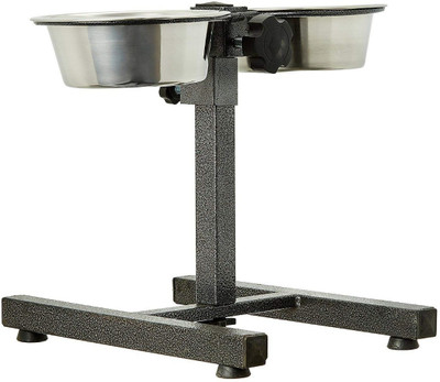 DOUGECOUTURE Stainless Steel Double Diner Food Bowl Stand for Dog (EXTRA LARGE) Round Stainless Steel Pet Bowl(1 L Silver)