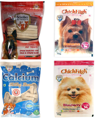 

scoobee Dog food combo pack consist of 500g spira sticks 300g calcium bone 2 different flavour chick high Chicken, Milk, Liver, Lamb, Berry 940 g Dry Dog Food(Pack of 4)