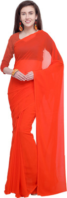 Payal Sarees Solid/Plain Daily Wear Georgette Saree(Orange)