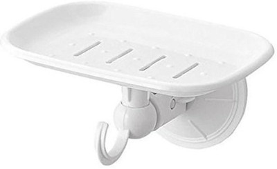 

ATOOZED 2 in 1 Multipurpose Super Suction Cup Plastic Soap Dish Holder With Towel Hook Hanger (White)(White)