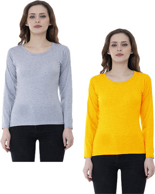 IndiWeaves Solid Women Round Neck Multicolor T-Shirt