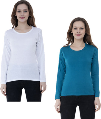 IndiWeaves Solid Women Round Neck Multicolor T-Shirt