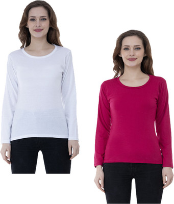 IndiWeaves Solid Women Round Neck Multicolor T-Shirt