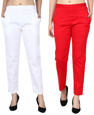 SriSaras Regular Fit Women Red, White Trousers