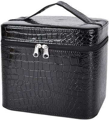 

FULLY FUNKY Crocodile Pattern Large Capacity PU Leather Storage Box, Cosmetics Bag, Vanity Case, Make-up Box Vanity Box(Black)