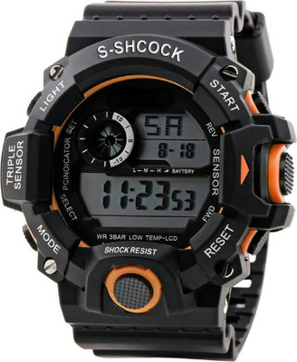 indo club S Shock Moon Light Day Date Cream And Black Chronograph Analog Digital Sport Digital Watch - For Boys