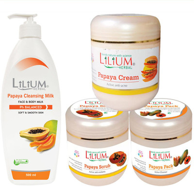 

Lilium Herbal Skin Care Combo (Cleansing Milk, Cream, Scrub, Pack) 500ml Each(Set of 4)