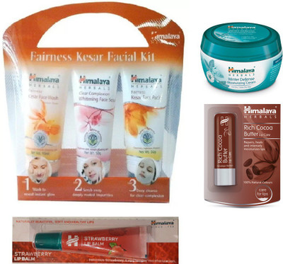 

Himalaya Fairness Kesar Facial Kit, Winter Defence Moisturzing Cream, Rich Cocoa Butter Lip Care, Strawberry Lip Balm(Set of 4)